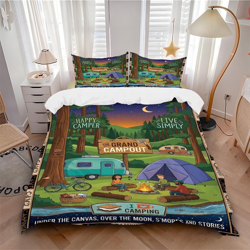 Happy Camper Adventure Print 3Pcs Bedding Setduvet Cover With 2 Bedropillowcase Home Birthday Gift