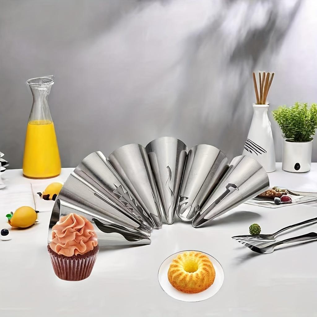 7-Piece Stainless Steel Pleated Skirt Pastry Nozzles - Cake Decorating Tool Set with Unique Patterns for Cupcakes and Pastries