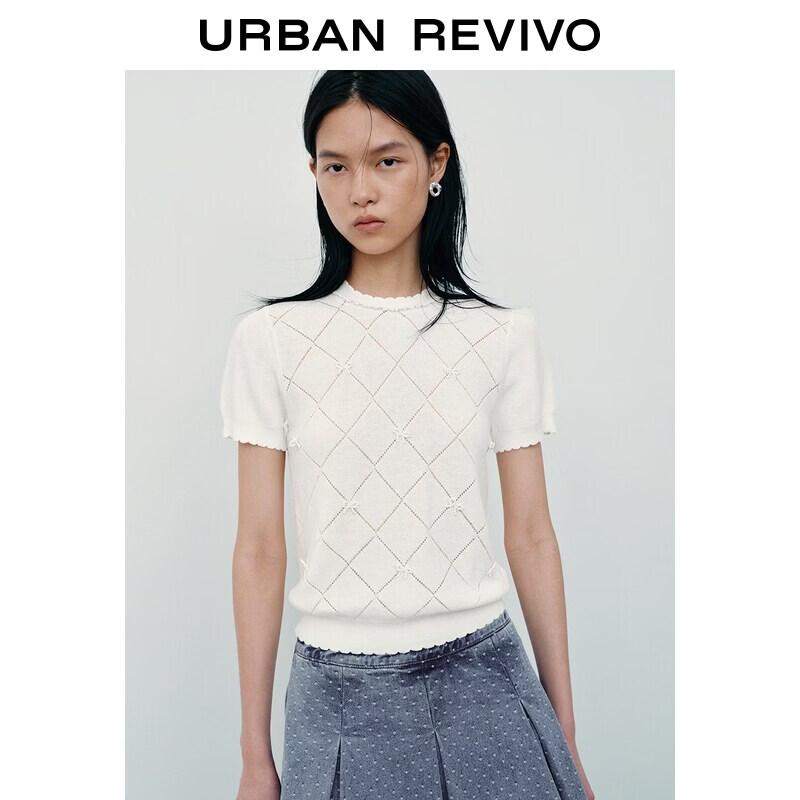 

UR Women s Casual Rhombus Bow Beaded Knit Top XS