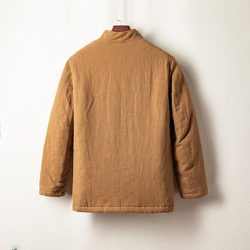 Męska zimowa retro chińska kurtka bawełniana: Pogrubiony Hanfu w stylu Zen do ceremonii herbaty.