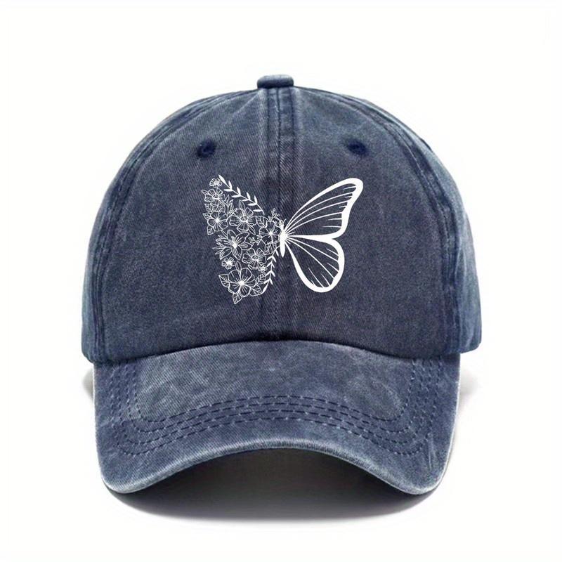 Butterfly Floral Print Baseball Cap Unisex Washed Cotton Adjustable Casual Outdoor Sun Protection