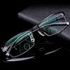 1pc Men Half Frame Rectangular Reading Glasses Metal Frame 3 In 1 Presbyopic Glasses Lightweight Anti-Blue Far and Near Dual-Use