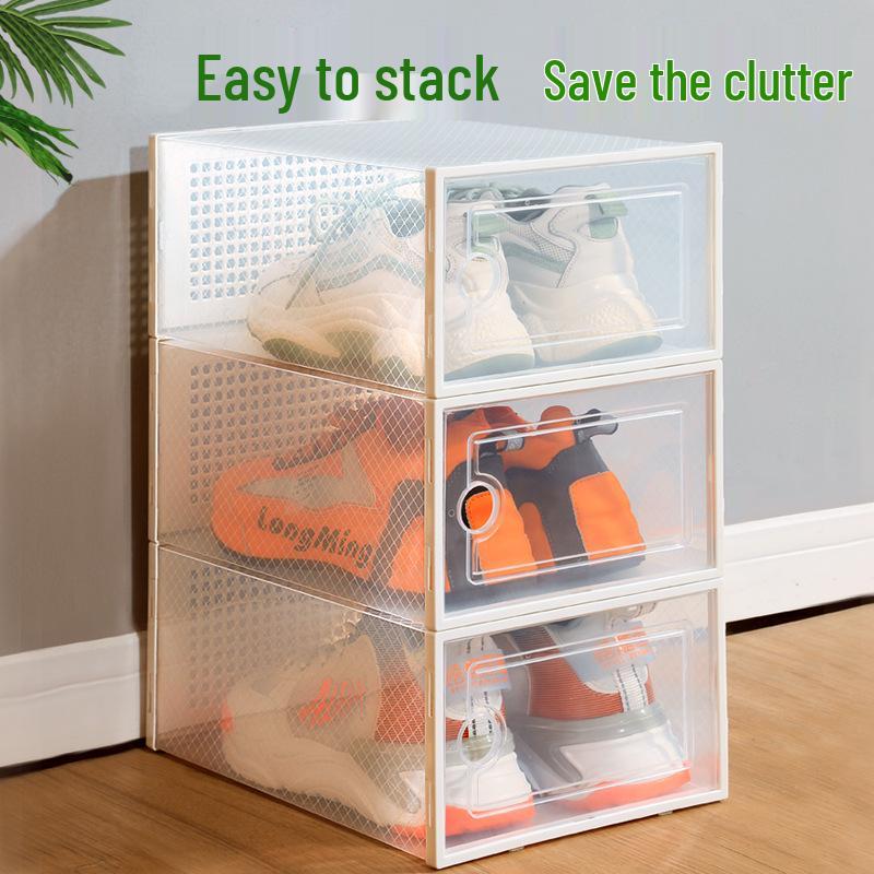 Transparent Building Block Style Shoe Storage Box - Dustproof Plastic Organizer Cabinet for Home