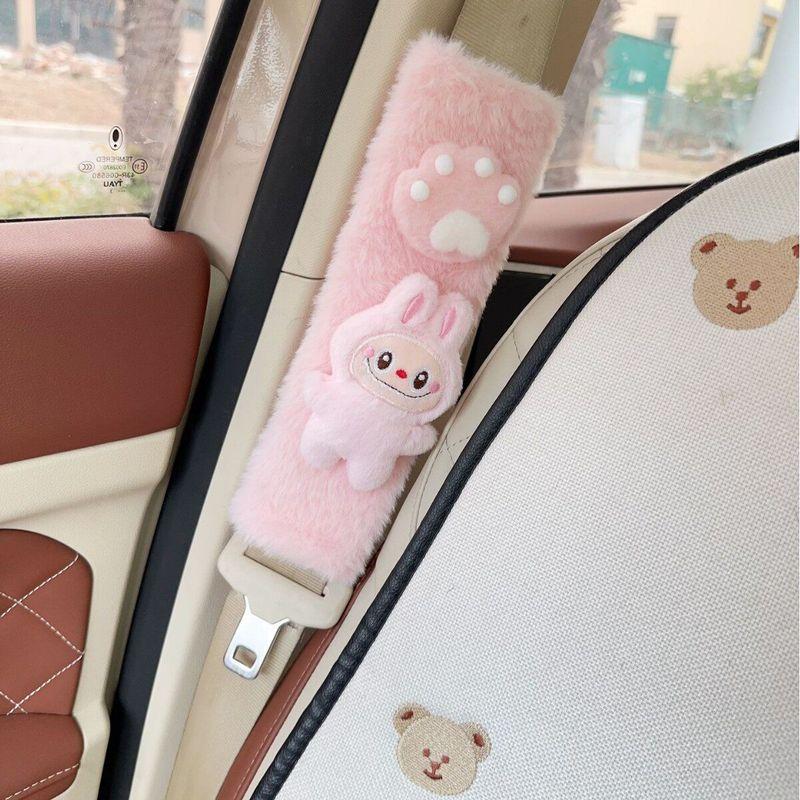 Cartoon Seatbelt Shoulder Pad Cover, Extended Car Seatbelt Protector, In-Car Decoration, Popular Online Pink Rabbit Safety Belt