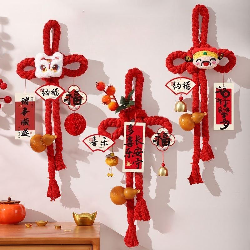 Spring Festival Chinese Knot 2026 Year of The Horse Wanzi Knot Joyful New Year Tassel New Year Door Handle Pendant