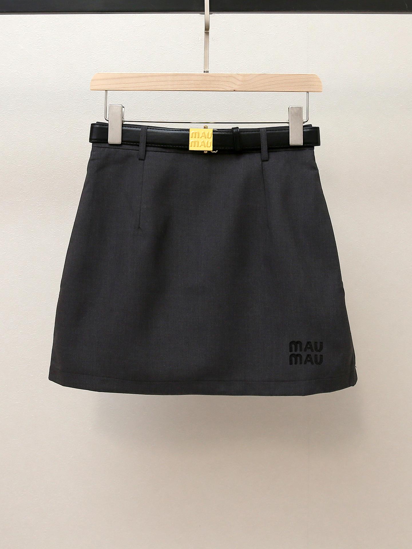 

High-end Autumn French Casual Embroidered Midi A-line Skirt for Women Large серый