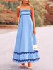 Damen Sommer Spitzen-Patchwork Spaghettiträger Maxikleid