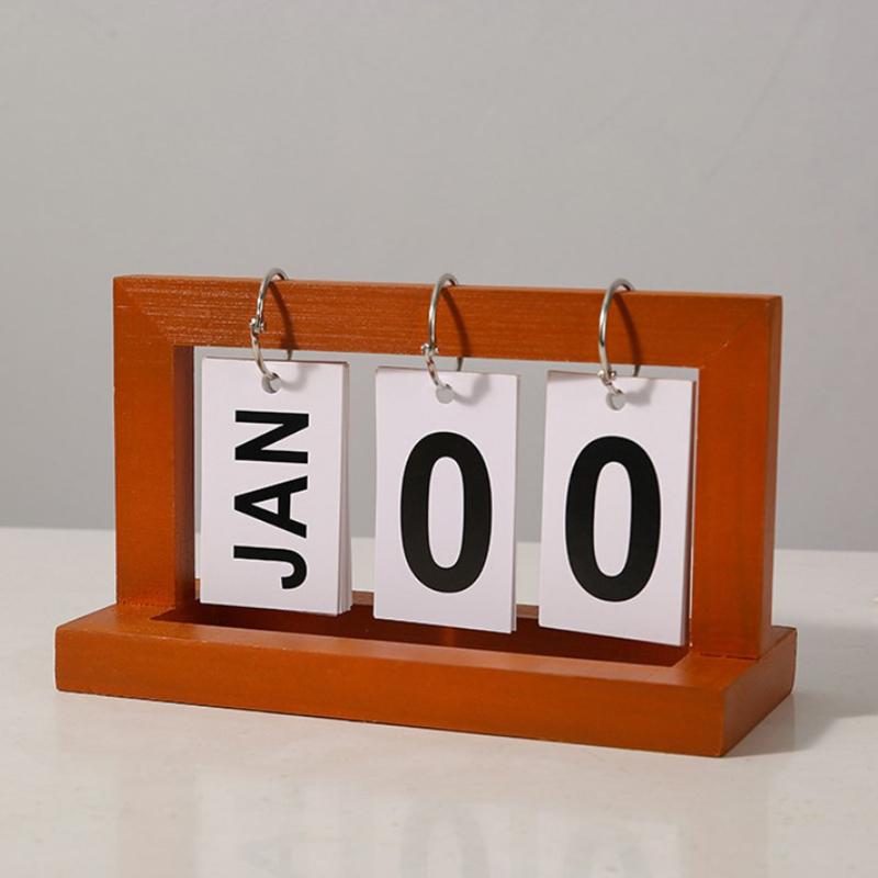 Wooden Vintage Home Calendar Cafe Desktop Decorative Rustic Ornaments Diy Flip Planner Table Perpetual Calendar Office Supplies