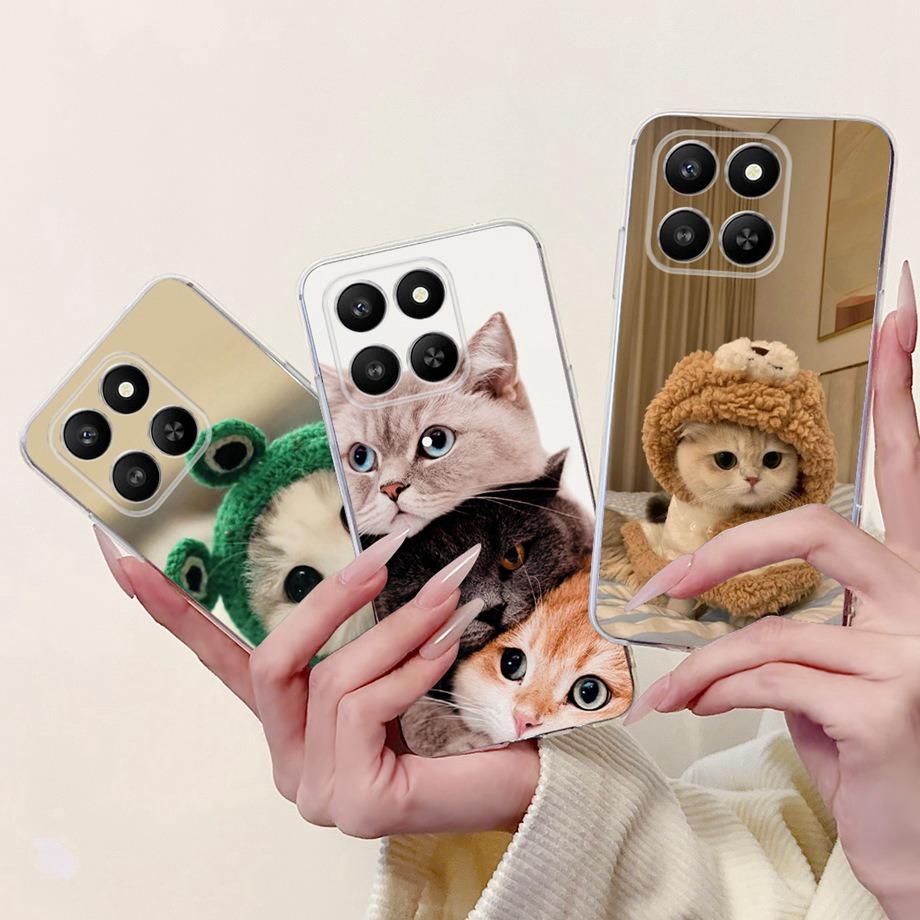 Weiche dünne transparente Silikonhülle für Huawei Honor 400 Smart Funda Honor X7D Katze Rose Blume Drache Mode Stoßfester Stoßfänger