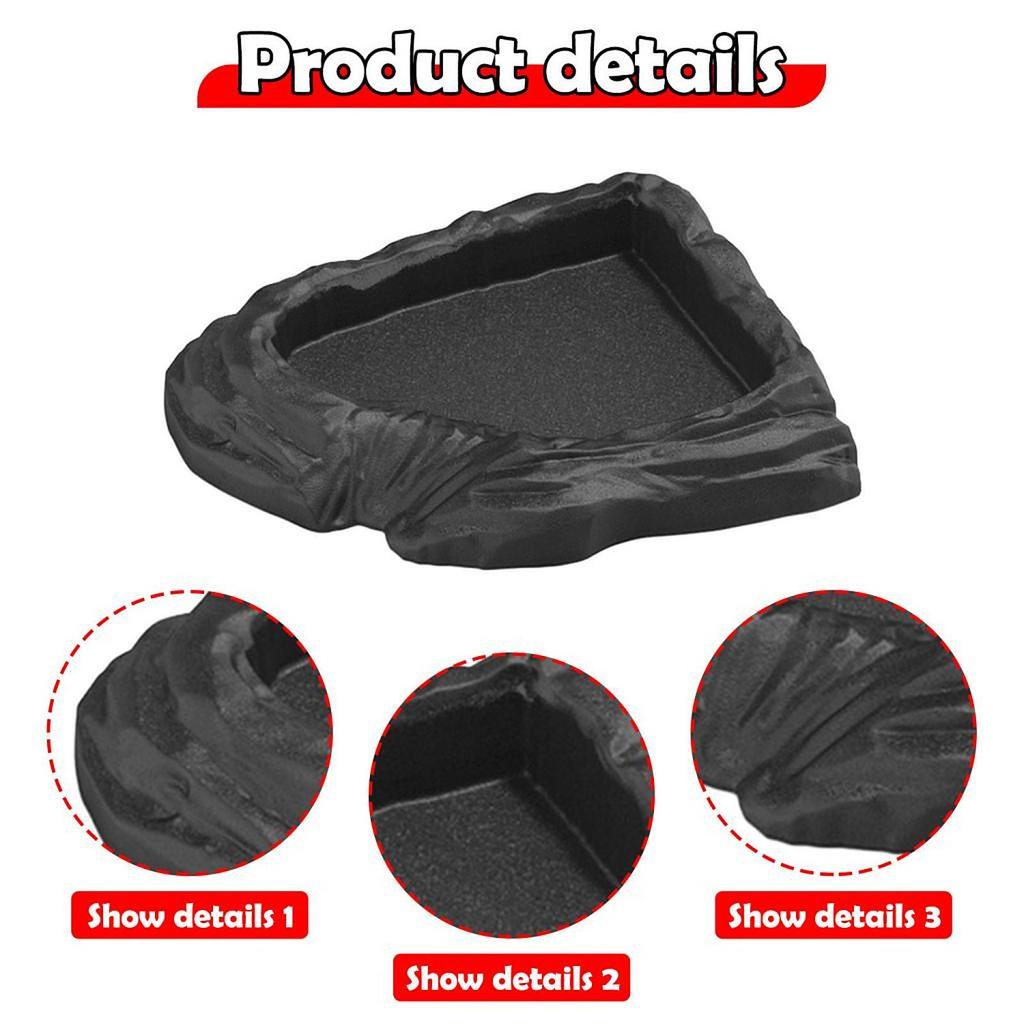 Reptile Water Dish Reptile Bathing Pool Space Saving Mimic Rock Pattern Sturdy Food Plate Drinking Bowl for Bearded Dragons