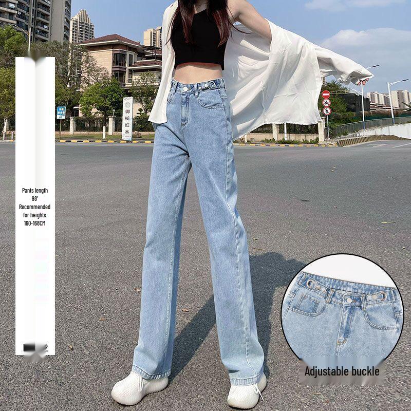 

Petite Blue High-Waisted Wide-Leg Jeans for Women, 2024 Spring/Autumn, Slim Straight Leg, American High Street Style XL