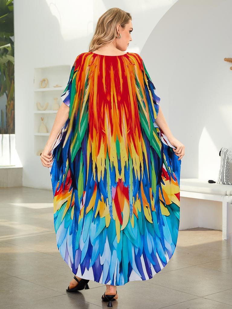 Beach Kaftans pro ženy Motýlí papoušek s potiskem Letní šaty velké velikosti Sváteční plavky Dropshipping