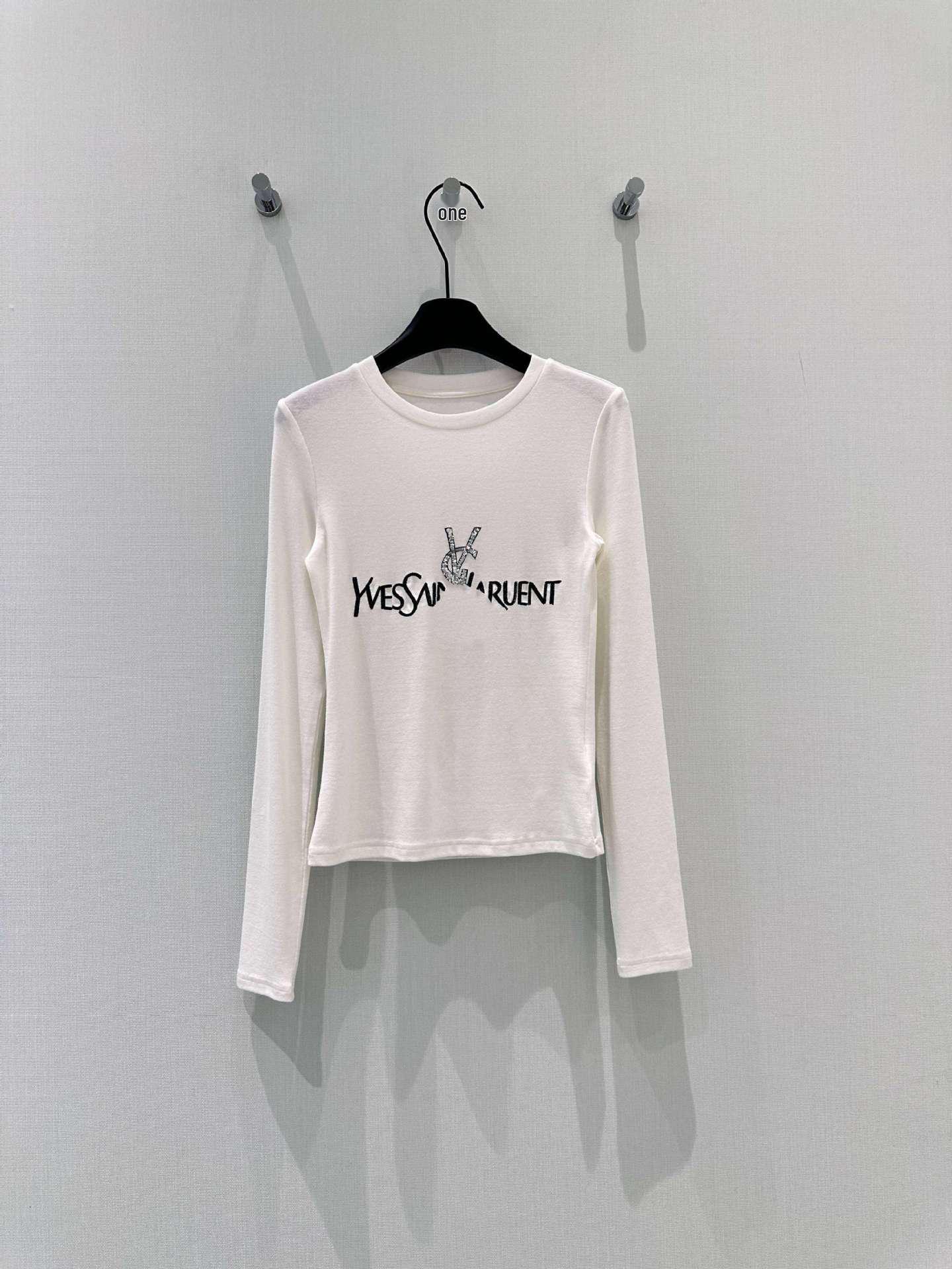 Women s Embroidered Letter Slimming Waist Long Sleeve Top - Early Spring Collection S белый