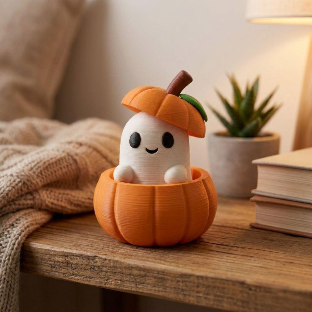 3D Printed Halloween Ghost Statue Funny Pumpkin Ghost Sculpture Holiday Ornament