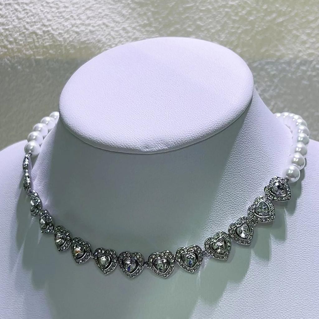 Heart Necklace Women's High Jewelry Set Luxury Pearl Necklace Earrings Ring Bracelet Suitable for Wedding Gifts