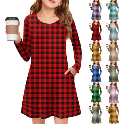 Girls' Long Sleeve Dress - Color Pocket Dress