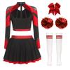 Uniforme Brillante da Cheerleading da Donna Manica Lunga Strass Crop Top Gonna da Pattinaggio