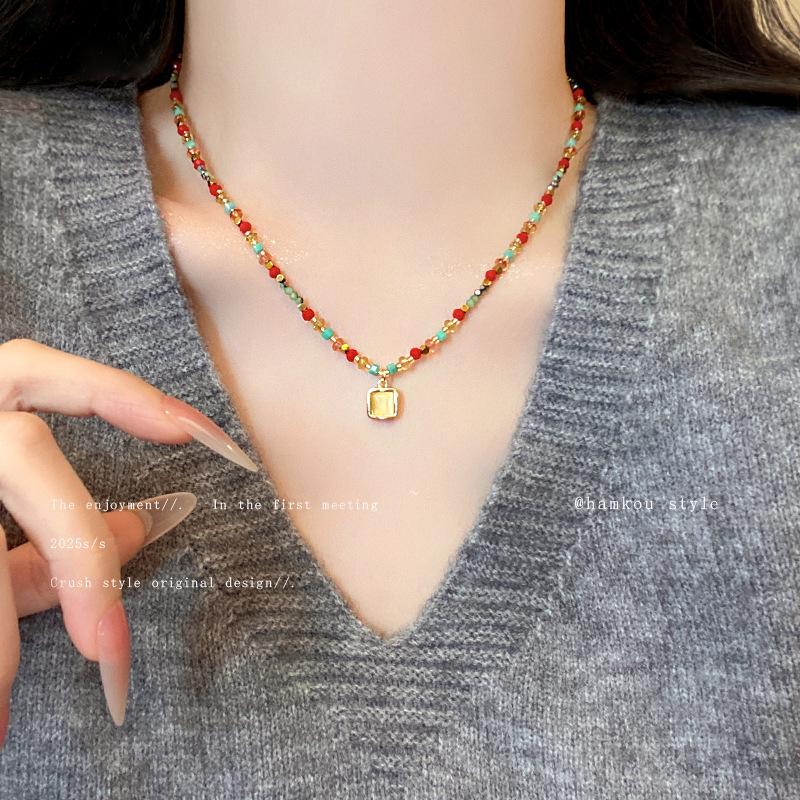 New Chinese sugar cube beaded necklace women's collarbone chain retro temperament accessories