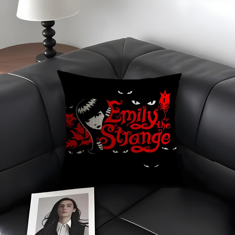 E-Emily The S-Strange Cushion Cover Natural Linen Organic Fabric Double-Sided Printing Sofa Home Decor Gift Pillow Case
