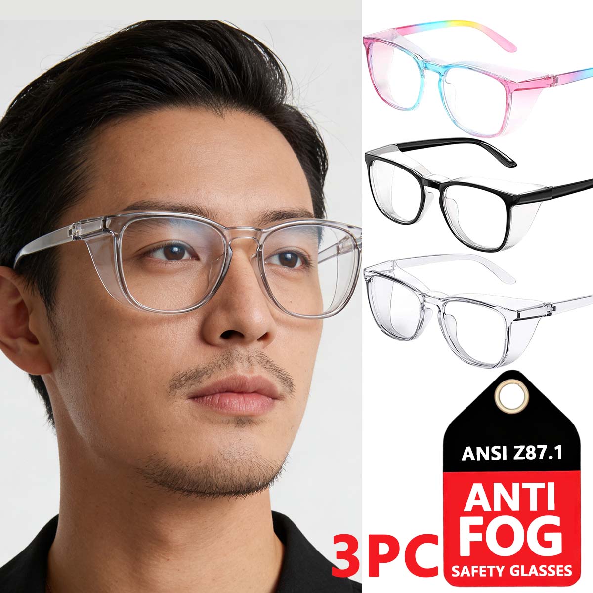 

Rainbow&black&clear protective glasses real anti fog safety glass glasses for men and women neutral lenses large protective HM9