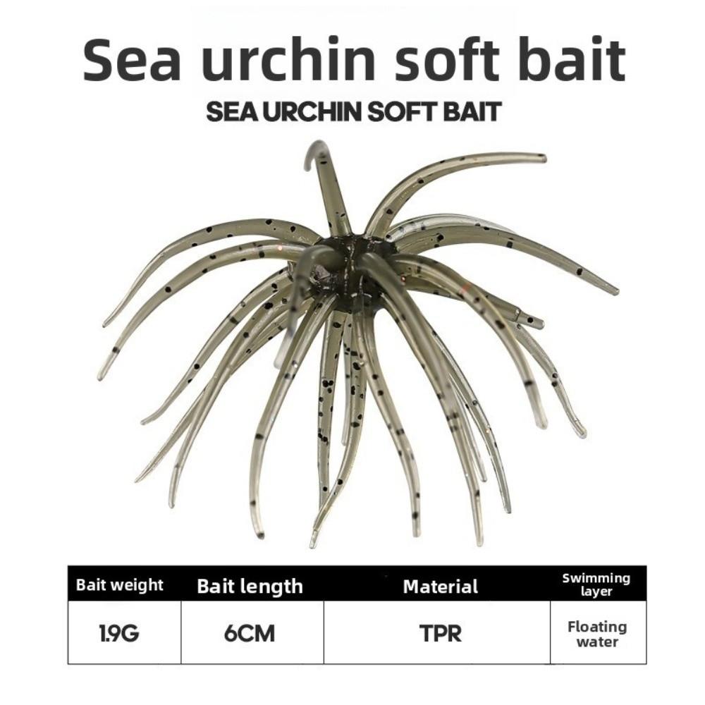 5pcs Set 5cm 1.9g Sea Urchin Lure TPE Material Floating Design Fishing Bait Soft Worm Shape Biomimetic Soft Worm