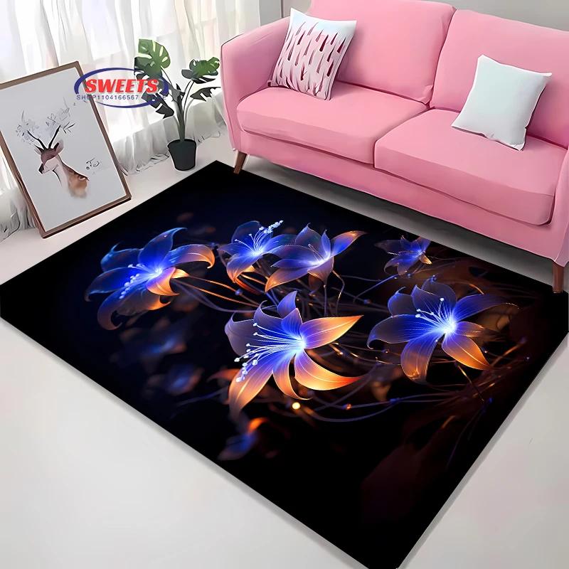 Beautiful Lily Flower Large Carpet for Home Living Room Children's Bedroom, Sofa Doormat Kitchen Floor Rug, Anti-slip Decor Mat