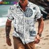 2026 Klasyczna Vintage Męska Koszula Hawajska 3D Łódź Żaglowa Koszule Kompas Nadruk Koszule na Plażę Hawaii Krótki Rękaw Top