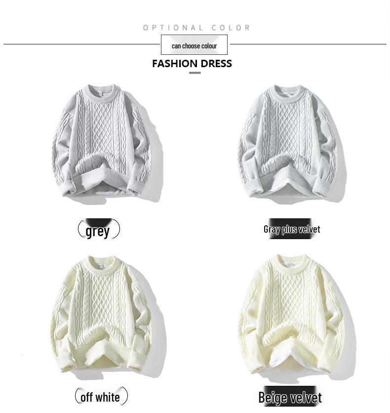 Autumn/Winter Men's Plus Velvet Knit Sweater - Casual Couple Style Pullover