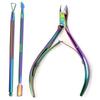 Manicure Nail Tool Hot Sale Rainbow Color Nail Salon DIY 3Pcs/set Dual-ended Stainless Steel Nail Cuticle Pusher Scissor Set