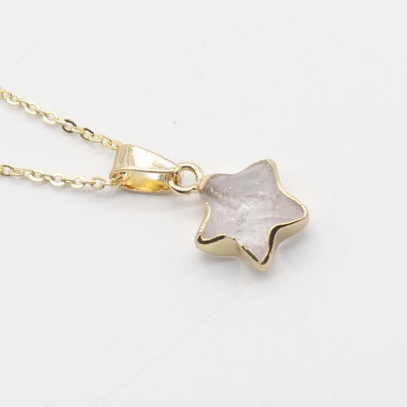 Dainty Natural Stone Gold Plated Star Gemstone Pendant Charm Pentagram Crystal Stone Pendant Necklace for Women Gift