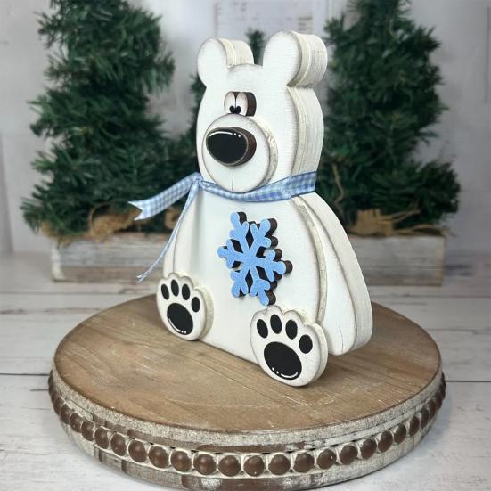 Bear Ornament Wooden Block Rustic Bear Sign Cartoon Xmas Bear