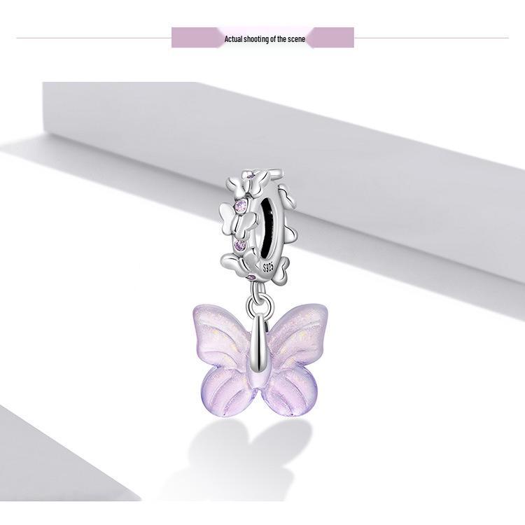Everjoy S925 Sterling Silver Glass Butterfly Pendant & Insect Charm Bracelet