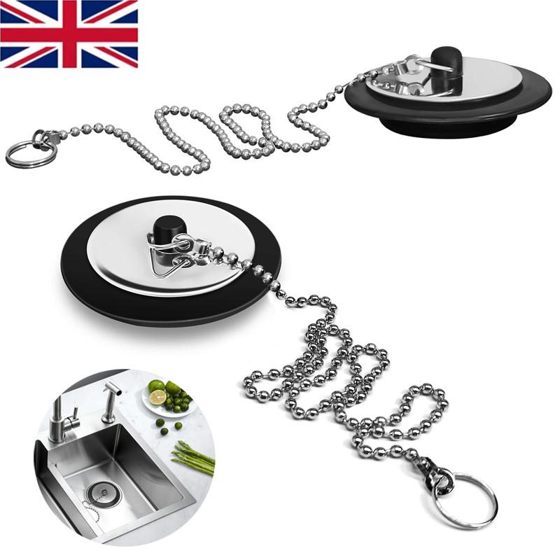 2 PCS Universal Sink Plug, Bath Plug Replacement, Kitchen Sink Plug Replacement, 40cm Chain