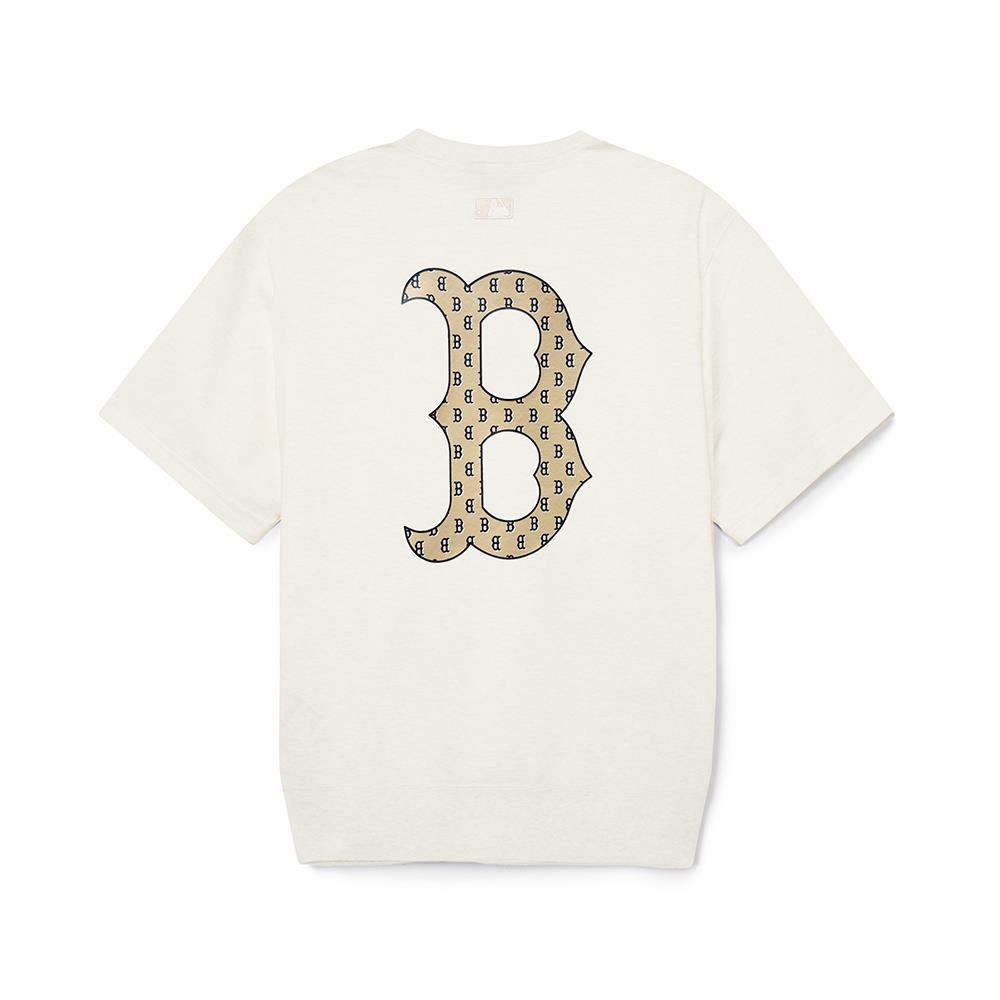 MLB Monogram Series Boston Red Sox Brand Logo Outdoor Casual Crew Neck Short Sleeve T-Shirt Men Tops Cream 3ARSM1343-43CRS