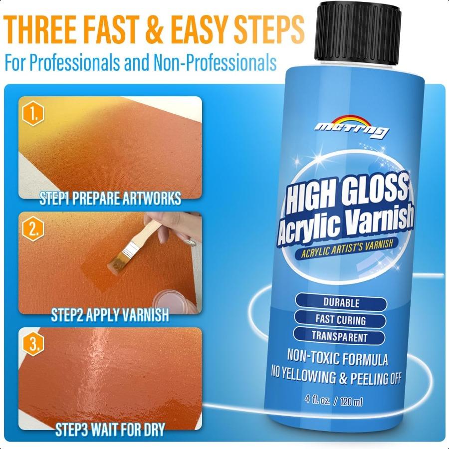 Gloss Varnish for Acrylic Painting Artist's Acrylic Varnish NonYellowing NonToxic AntiCrazing High Gloss Finish for Artwork Acr