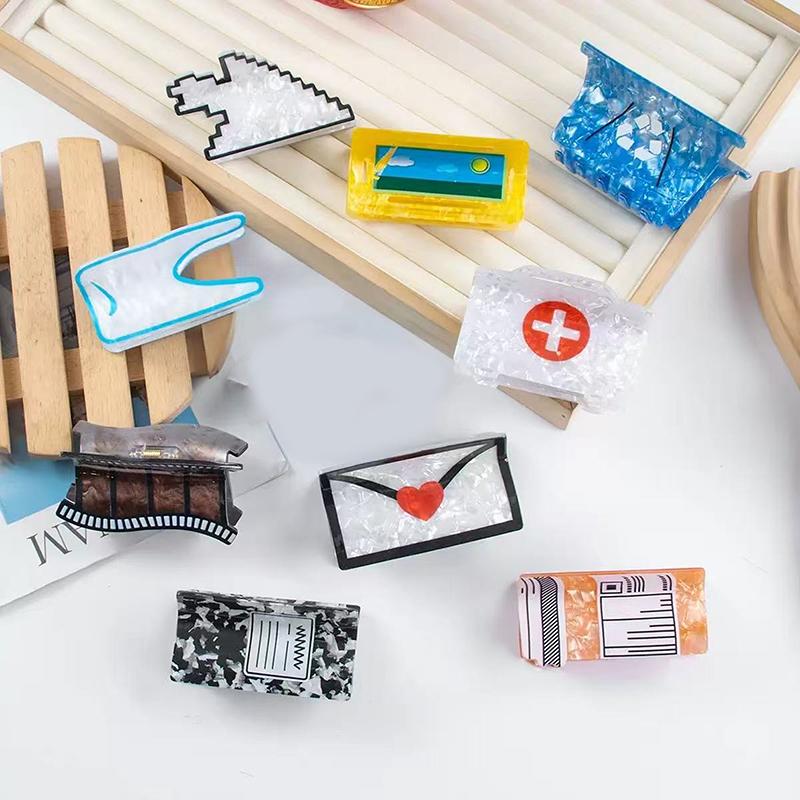 Pvc Hair Claw Print Imitation Acetic Acid Cartoon Hair Clips Cartoon Mouse Arrow Grip Clip