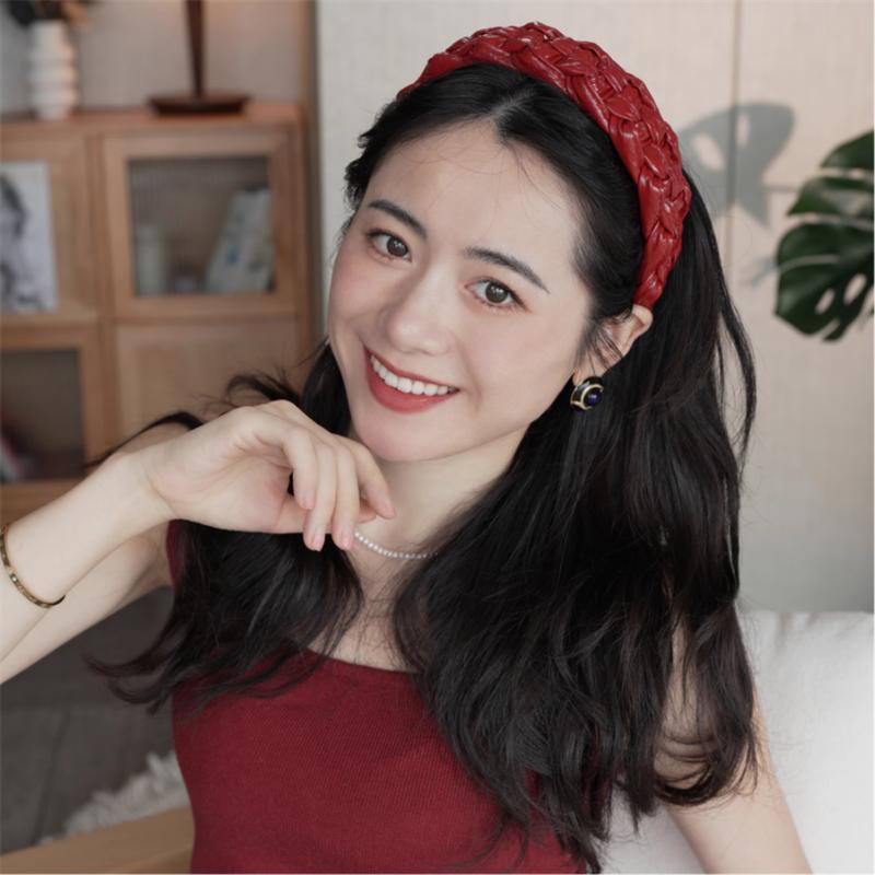 4.5CM Luxury Women Headband Top Quality PU Leather Plaited Hairband Fashion Female Party Holiday Head Hoop Accessories