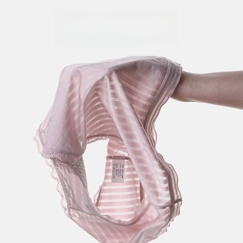 Sexy Ice Silk Transparent Lace Panties with Breathable and Antibacterial Mid Waist Women’s Panties