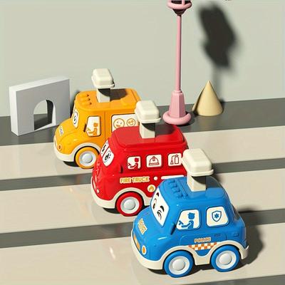 Press Go Inertia Cars Police, School Bus, Fire Truck Cartoon Toys Durable, Educational  Fun Perfect for Halloween, Thanksgiving, Christmas