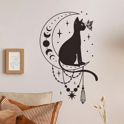 1pc Cartoon Cat Butterfly Moon Bedroom Living Room Home Beautification Decorative Wall Stickers Wholesale Wall Decoration