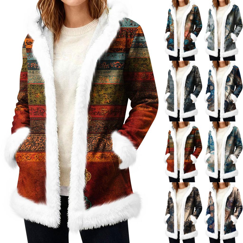 Lässiger Damen-Fleece-Kapuzen-Cardigan mit Taschen Warme Oberbekleidung