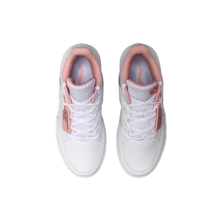 Li Ning Slip Resistant Abrasion Resistant Mid Top Basketball Shoes Women's Pink White AGBP062-1