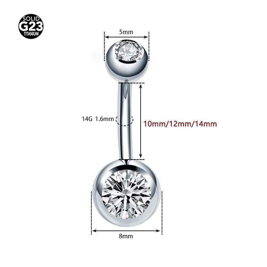 F136 Titanium Double Ball Internal Thread Zircon Belly Button Ring G23 Titanium Navel Jewelry Fashion Piercing Accessory