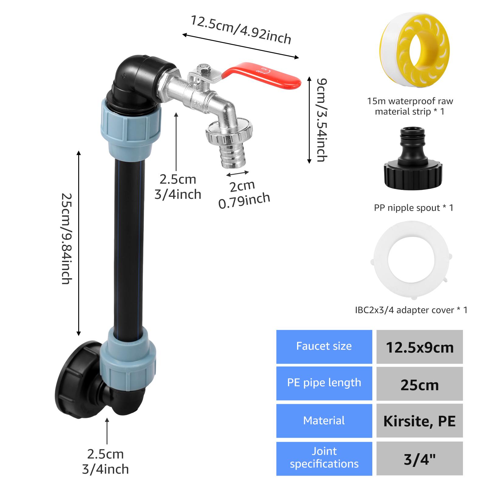 

IBC Tank Gooseneck Adapter Set Zinc Alloy with Brass Tap 3/4 Inch Outlet Tap for 1000L Rainwater Tank Rain Barrel IBC Container