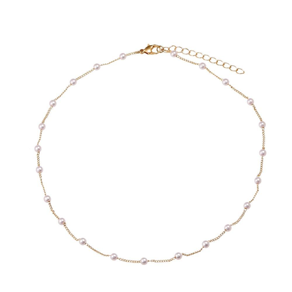 Gold Color Women's Neck Chain Korean Style Short Clavicle Necklace Pearl Choker Necklace  Gift