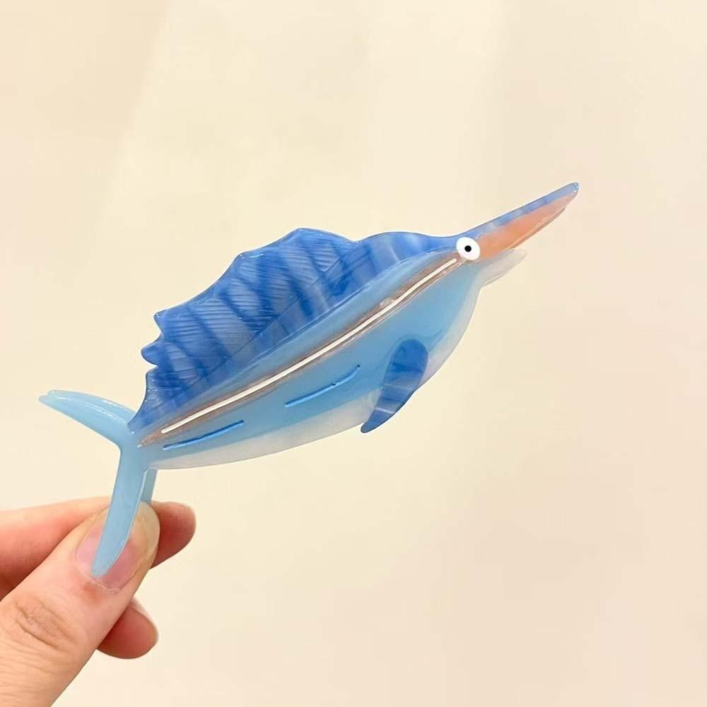Korean Style Silver Arowana Shark Clip Acrylic Acetic Acid Hair Claw Guppy Hair Claw  Beach