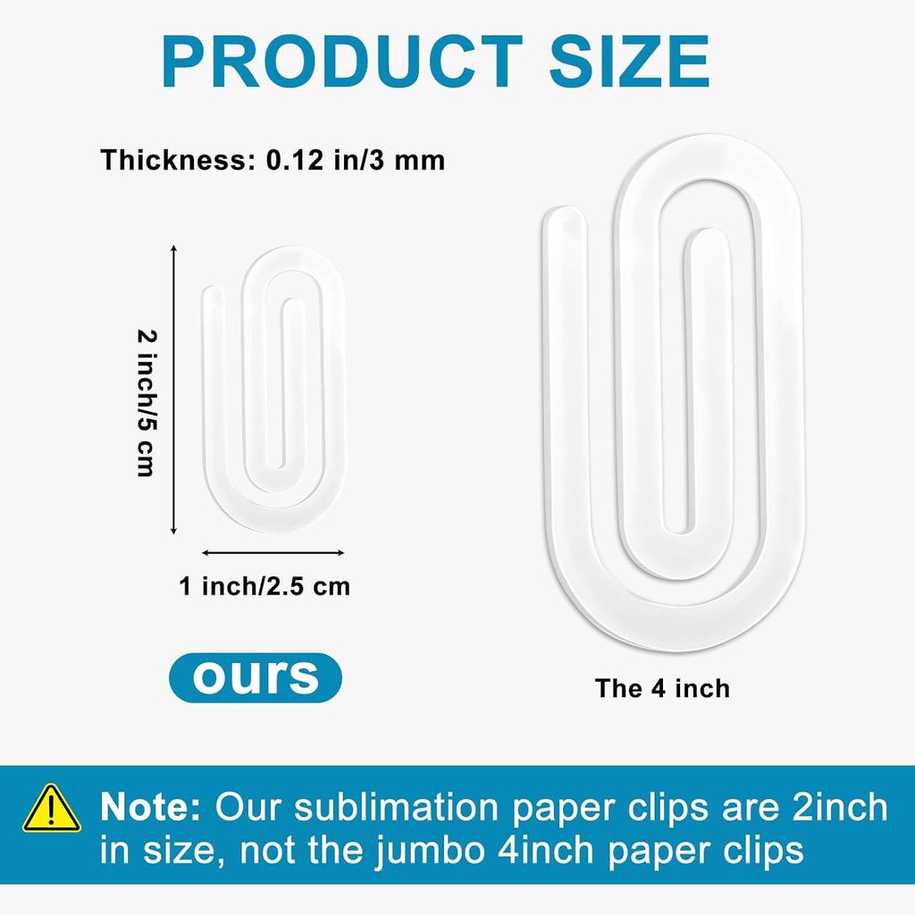 60 Pcs Sublimation Paper Clips Blanks Bulk,2" x 1" Acrylic Paper Clips Blanks Sublimation PaperClips for DIY Crafts Gifts Home Office School Use