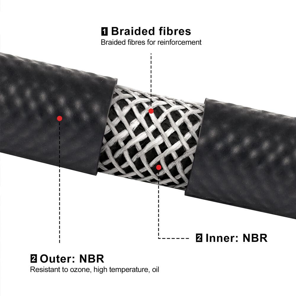 5/16 inch Fuel Hose Line Push Lock NBR Rubber SAE 30R7 15FT 300PSI Black