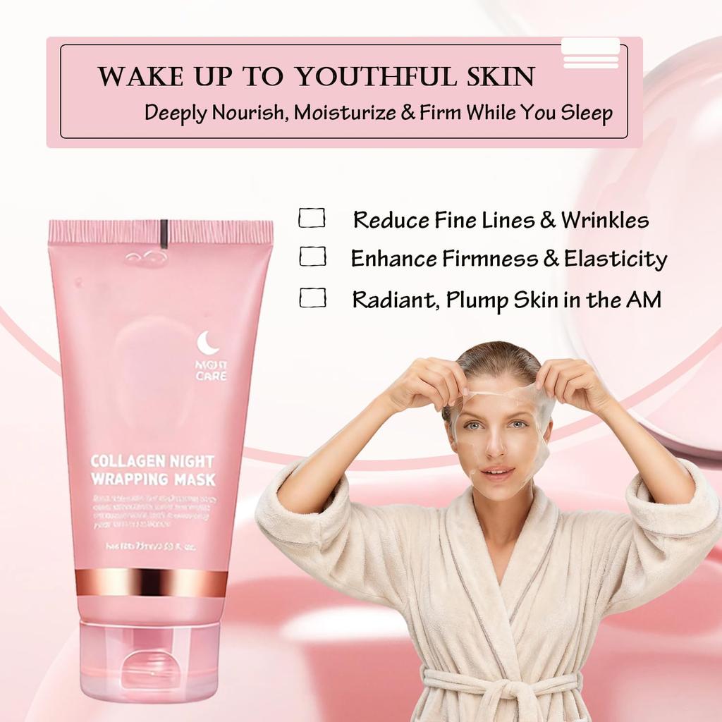 Collagen Night Wrapping Mask (2.54 fl oz), Peel-off Night Mask With Applicator, Deeply Nourish &Moisturize & Firm Skin,Natural Ingredients Gentle On