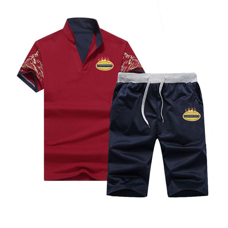 

Мужская спортивная одежда Летняя повседневная спортивная одежда с воротником-стойкой Молодежная мужская с короткими рукавами M красный